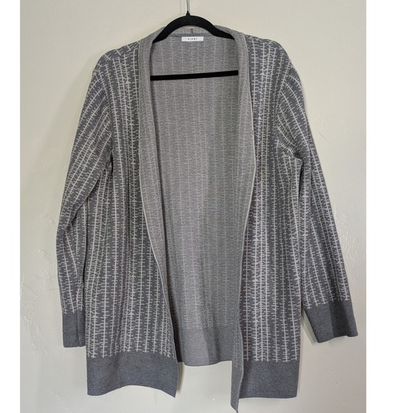 Sioni Cardigan Womens XL Open Front Soft Knit Sweater Gray White Preppy City - Picture 1 of 11